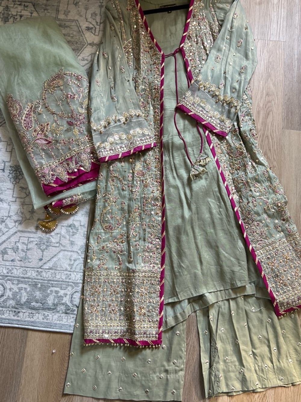 Embroidered Sage Green 3-Piece Outfit